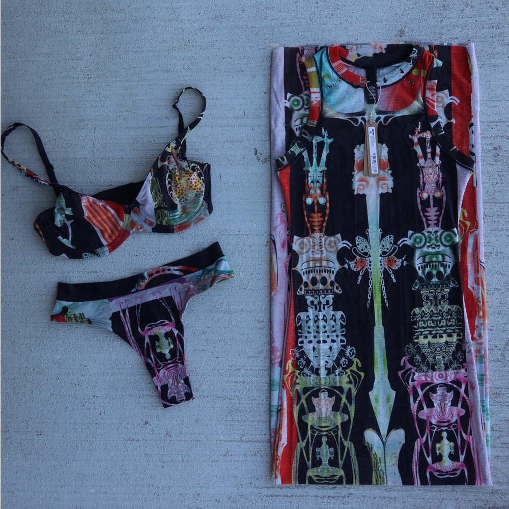 Skims Summer Mesh High Neck Sleeveless Maxi Dress + matching Bra and Underwear